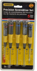 General - 5 Piece Phillips & Slotted Screwdriver Set - Electrician Shank, Plastic Handle, Blade Sizes: Length 1-1/2 & 2-1/2, Bit Sizes: Philips #00 to #1, Tip Thickness: 3/32 & 1/8 - Eagle Tool & Supply