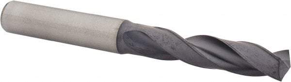 Kennametal - 8.99922mm 140° Spiral Flute Solid Carbide Screw Machine Drill Bit - Multilayer TiAlN Finish, Right Hand Cut, 47mm Flute Length, 89mm OAL, Standard Point, Straight Shank - Eagle Tool & Supply
