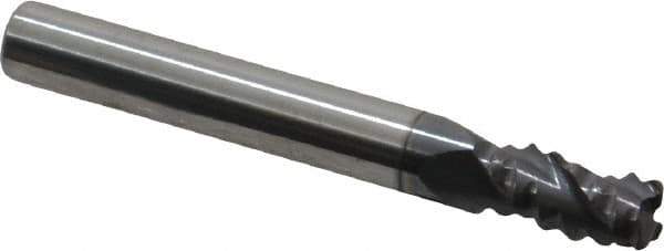 Accupro - 1/4" Diam, Coarse Pitch, 3/8" LOC, 3 Flute Solid Carbide Roughing Square End Mill - AlTiN Finish, 2" OAL, 1/4" Shank Diam, Single End, Centercutting, 30° Helix - Eagle Tool & Supply