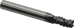 Accupro - 1/4" Diam, Coarse Pitch, 3/8" LOC, 3 Flute Solid Carbide Roughing Square End Mill - AlTiN Finish, 2" OAL, 1/4" Shank Diam, Single End, Centercutting, 30° Helix - Eagle Tool & Supply