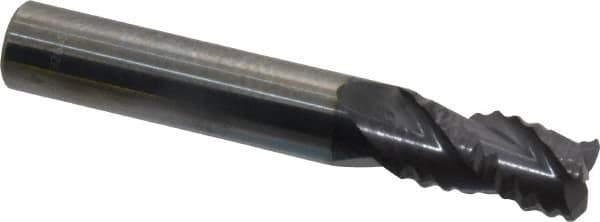 Accupro - 5/16" Diam, Coarse Pitch, 1/2" LOC, 3 Flute Solid Carbide Roughing Square End Mill - AlTiN Finish, 2" OAL, 5/16" Shank Diam, Single End, Centercutting, 30° Helix - Eagle Tool & Supply