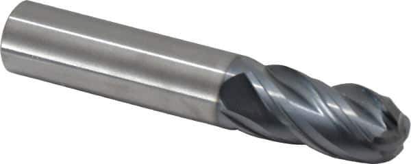 SGS - 5/8" Diam, 1-1/4" LOC, 4 Flute Solid Carbide Ball End Mill - AlTiN Finish, Single End, 3-1/2" OAL, 5/8" Shank Diam, Spiral Flute - Eagle Tool & Supply