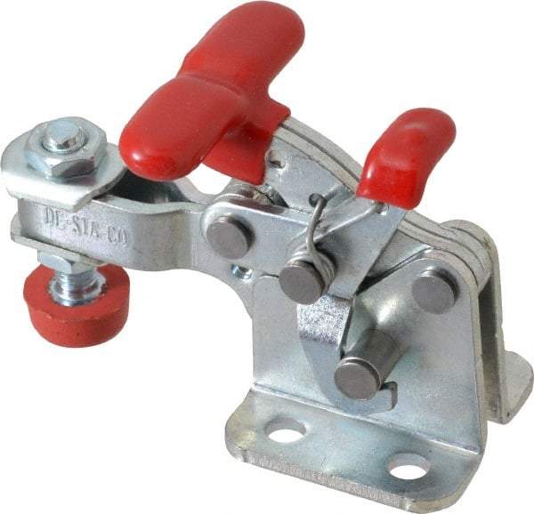 De-Sta-Co - 350 Lb Holding Capacity, Horizontal Handle, Manual Hold Down Toggle Clamp - 173° Handle Movement, 92° Bar Opening, U-Bar, Flanged Base, Electro-Plated Zinc, Carbon Steel - Eagle Tool & Supply