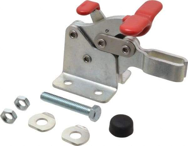 De-Sta-Co - 750 Lb Holding Capacity, Horizontal Handle, Manual Hold Down Toggle Clamp - 168° Handle Movement, 90° Bar Opening, U-Bar, Flanged Base, Electro-Plated Zinc, Carbon Steel - Eagle Tool & Supply