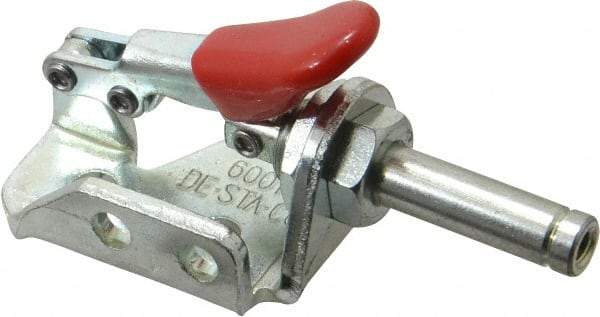 De-Sta-Co - 150 Lb Load Capacity, Flanged Base, Carbon Steel, Standard Straight Line Action Clamp - 3 Mounting Holes, 0.19" Mounting Hole Diam, 0.28" Plunger Diam, Thumb Handle - Eagle Tool & Supply