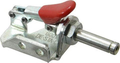De-Sta-Co - 150 Lb Load Capacity, Flanged Base, Carbon Steel, Standard Straight Line Action Clamp - 3 Mounting Holes, 0.19" Mounting Hole Diam, 0.28" Plunger Diam, Thumb Handle - Eagle Tool & Supply
