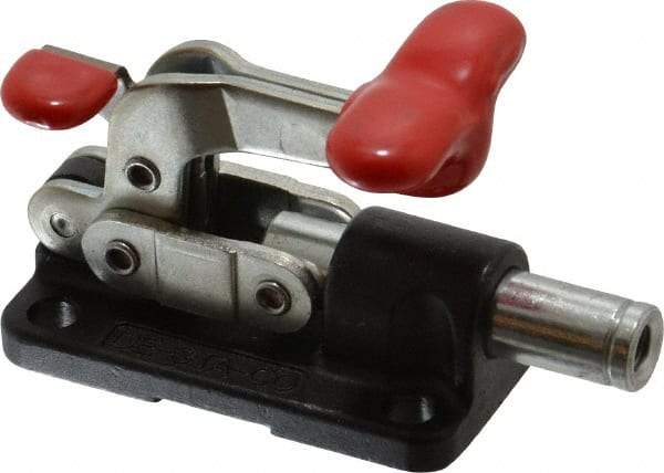 De-Sta-Co - 560 Lb Load Capacity, Flanged Base, Carbon Steel, Standard Straight Line Action Clamp - 4 Mounting Holes, 0.22" Mounting Hole Diam, 0.39" Plunger Diam, T-Handle Handle - Eagle Tool & Supply