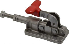 De-Sta-Co - 630 Lb Load Capacity, Flanged Base, Stainless Steel, Standard Straight Line Action Clamp - 4 Mounting Holes, 0.22" Mounting Hole Diam, 0.39" Plunger Diam, T-Handle Handle - Eagle Tool & Supply