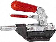 De-Sta-Co - 600 Lb Load Capacity, Flanged Base, Carbon Steel, Standard Straight Line Action Clamp - 4 Mounting Holes, 0.27" Mounting Hole Diam, 0.44" Plunger Diam, Straight Handle - Eagle Tool & Supply