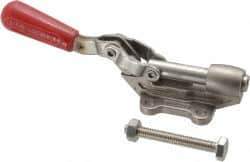 De-Sta-Co - 840 Lb Load Capacity, Flanged Base, Stainless Steel, Standard Straight Line Action Clamp - 4 Mounting Holes, 0.27" Mounting Hole Diam, 0.44" Plunger Diam, Straight Handle - Eagle Tool & Supply