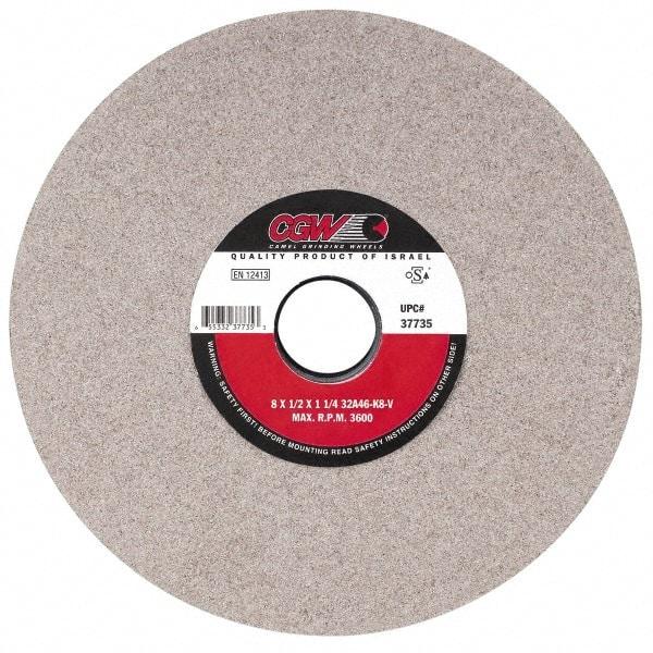 Camel Grinding Wheels - 14" Diam x 5" Hole x 1-1/2" Thick, J Hardness, 46 Grit Surface Grinding Wheel - Aluminum Oxide, Type 1, Coarse Grade, 1,910 Max RPM, Vitrified Bond, No Recess - Eagle Tool & Supply