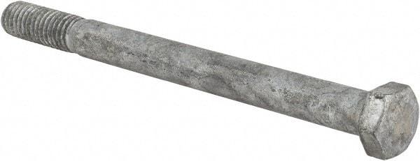 Value Collection - 3/8-16 UNC, 4-1/2" Length Under Head Hex Head Cap Screw - Partially Threaded, Grade 5 Steel, Hot Dipped Galvanized Finish, 9/16" Hex - Eagle Tool & Supply