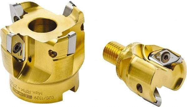 Seco - 63mm Cut Diam, 10mm Max Depth, 27mm Arbor Hole, 3 Inserts, VPGX 2206 Insert Style, Indexable Copy Face Mill - 27,000 Max RPM, 57mm High, Through Coolant - Eagle Tool & Supply