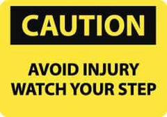 NMC - "Caution - Avoid Injury - Watch Your Step", 10" Long x 14" Wide, Rigid Plastic Safety Sign - Rectangle, 0.05" Thick, Use for Accident Prevention - Eagle Tool & Supply