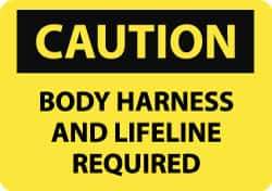 NMC - "Caution - Body Harness and Lifeline Required", 10" Long x 14" Wide, Aluminum Safety Sign - Rectangle, 0.04" Thick, Use for Accident Prevention - Eagle Tool & Supply