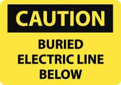 NMC - "Caution - Buried Electric Line Below", 10" Long x 14" Wide, Pressure-Sensitive Vinyl Safety Sign - Rectangle, 0.004" Thick, Use for Accident Prevention - Eagle Tool & Supply