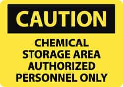 NMC - "Caution - Chemical Storage Area - Authorized Personnel Only", 10" Long x 14" Wide, Pressure-Sensitive Vinyl Safety Sign - Rectangle, 0.004" Thick, Use for Hazardous Materials - Eagle Tool & Supply