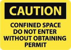 NMC - "Caution - Confined Space - Do Not Enter without Obtaining Permit", 10" Long x 14" Wide, Pressure-Sensitive Vinyl Safety Sign - Rectangle, 0.004" Thick, Use for Accident Prevention - Eagle Tool & Supply