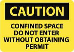 NMC - "Caution - Confined Space - Do Not Enter without Obtaining Permit", 10" Long x 14" Wide, Rigid Plastic Safety Sign - Rectangle, 0.05" Thick, Use for Accident Prevention - Eagle Tool & Supply