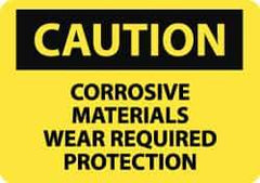 NMC - "Caution - Corrosive Materials - Wear Required Protection", 10" Long x 14" Wide, Aluminum Safety Sign - Rectangle, 0.04" Thick, Use for Hazardous Materials - Eagle Tool & Supply
