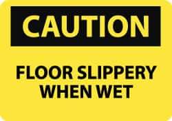 NMC - "Caution - Floor Slippery When Wet", 10" Long x 14" Wide, Pressure-Sensitive Vinyl Safety Sign - Rectangle, 0.004" Thick, Use for Accident Prevention - Eagle Tool & Supply