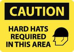 NMC - "Caution - Hard Hats Required in This Area", 10" Long x 14" Wide, Rigid Plastic Safety Sign - Rectangle, 0.05" Thick, Use for Accident Prevention - Eagle Tool & Supply