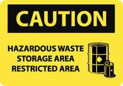 NMC - "Caution - Hazardous Waste Storage Area - Restricted Area", 10" Long x 14" Wide, Pressure-Sensitive Vinyl Safety Sign - Rectangle, 0.004" Thick, Use for Hazardous Materials - Eagle Tool & Supply