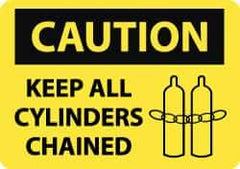 NMC - "Caution - Keep All Cylinders Chained", 10" Long x 14" Wide, Aluminum Safety Sign - Rectangle, 0.04" Thick, Use for Accident Prevention - Eagle Tool & Supply