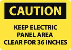 NMC - "Caution - Keep Electric Panel Area Clear for 36 Inches", 10" Long x 14" Wide, Pressure-Sensitive Vinyl Safety Sign - Rectangle, 0.004" Thick, Use for Accident Prevention - Eagle Tool & Supply