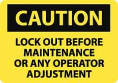 NMC - "Caution - Lock Out Before Maintenance or Any Operator Adjustment", 10" Long x 14" Wide, Aluminum Safety Sign - Rectangle, 0.04" Thick, Use for Accident Prevention - Eagle Tool & Supply