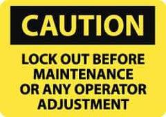 NMC - "Caution - Lock Out Before Maintenance or Any Operator Adjustment", 10" Long x 14" Wide, Pressure-Sensitive Vinyl Safety Sign - Rectangle, 0.004" Thick, Use for Accident Prevention - Eagle Tool & Supply