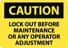 NMC - "Caution - Lock Out Before Maintenance or Any Operator Adjustment", 10" Long x 14" Wide, Rigid Plastic Safety Sign - Rectangle, 0.05" Thick, Use for Accident Prevention - Eagle Tool & Supply