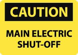 NMC - "Caution - Main Electric Shut-Off", 10" Long x 14" Wide, Pressure-Sensitive Vinyl Safety Sign - Rectangle, 0.004" Thick, Use for Accident Prevention - Eagle Tool & Supply