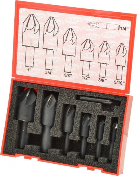 Keo - 7 Piece, 1/4 to 1" Head Diam, 90° Included Angle, Single End Countersink Set - Eagle Tool & Supply