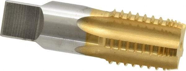 Hertel - 3/4-14 NPT, 5 Flutes, TiN Coated, High Speed Steel, Interrupted Thread Pipe Tap - Regular Hook - Eagle Tool & Supply