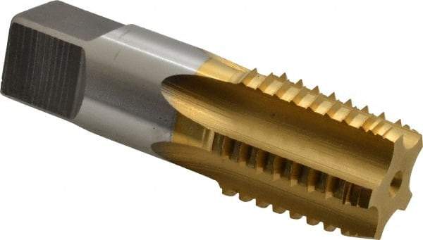 Hertel - 3/4-14 NPTF, 5 Flutes, TiN Coated, High Speed Steel, Interrupted Thread Pipe Tap - Regular Hook - Eagle Tool & Supply