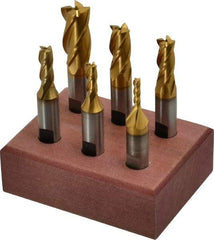 Hertel - 1/8 to 1/2", 4 Flute End Mill Set - TiN Coated, High Speed Steel, 3/8" Shank Diam - Eagle Tool & Supply