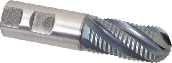 Hertel - 1" Diam, Coarse Pitch, 2" LOC, 5 Flute Cobalt Roughing Ball End Mill - TiCN Finish, 4-1/2" OAL, 1" Shank Diam, Single End, Centercutting, 30° Helix - Eagle Tool & Supply