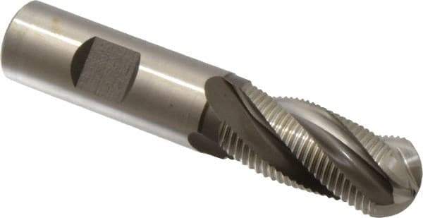Hertel - 3/4" Diam, Fine Pitch, 1-5/8" LOC, 4 Flute Cobalt Roughing Ball End Mill - Uncoated, 3-7/8" OAL, 3/4" Shank Diam, Single End, Centercutting, 30° Helix - Eagle Tool & Supply