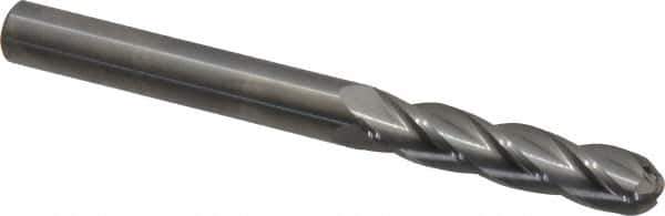 Hertel - 3/8" Diam, 1-3/4" LOC, 4 Flute Solid Carbide Ball End Mill - Uncoated, Single End, 4" OAL, 3/8" Shank Diam - Eagle Tool & Supply