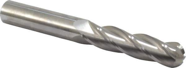 Hertel - 1/2" Diam, 2" LOC, 4 Flute Solid Carbide Ball End Mill - Uncoated, Single End, 4" OAL, 1/2" Shank Diam - Eagle Tool & Supply