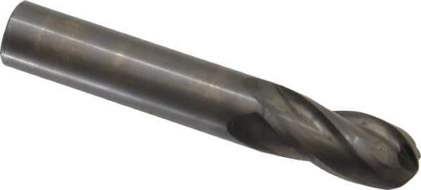 Hertel - 9/16" Diam, 1-1/4" LOC, 4 Flute Solid Carbide Ball End Mill - Uncoated, Single End, 3-1/2" OAL, 9/16" Shank Diam - Eagle Tool & Supply