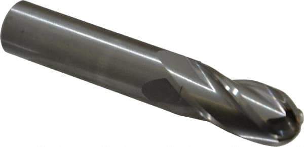 Hertel - 5/8" Diam, 1-1/4" LOC, 4 Flute Solid Carbide Ball End Mill - Uncoated, Single End, 3-1/2" OAL, 5/8" Shank Diam - Eagle Tool & Supply