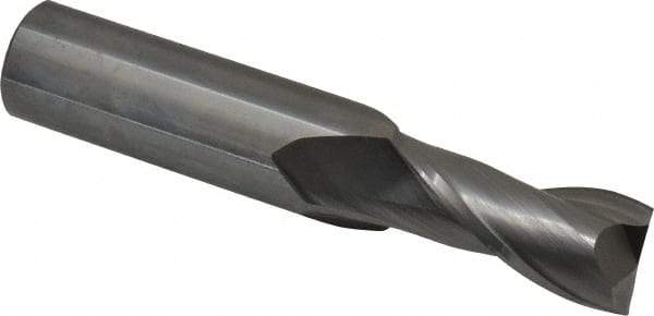 Hertel - 11/16", 1-3/8" LOC, 3/4" Shank Diam, 4" OAL, 2 Flute, Solid Carbide Square End Mill - Single End, Uncoated, Spiral Flute, 30° Helix, Centercutting, Right Hand Cut - Eagle Tool & Supply