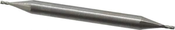 Hertel - 1/32", 1/16" LOC, 1/8" Shank Diam, 1-1/2" OAL, 4 Flute, Solid Carbide Square End Mill - Double End, Uncoated, Spiral Flute, 30° Helix, Centercutting, Right Hand Cut - Eagle Tool & Supply