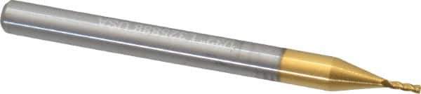 Hertel - 1/32", 3/32" LOC, 1/8" Shank Diam, 1-1/2" OAL, 4 Flute, Solid Carbide Square End Mill - Single End, TiN Finish, Spiral Flute, 30° Helix, Centercutting, Right Hand Cut, Right Hand Flute - Eagle Tool & Supply