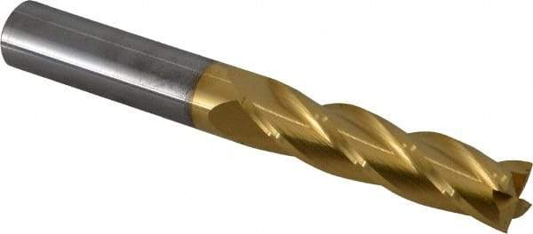 Hertel - 1/2", 2" LOC, 1/2" Shank Diam, 4" OAL, 4 Flute, Solid Carbide Square End Mill - Single End, TiN Finish, Spiral Flute, 30° Helix, Centercutting, Right Hand Cut, Right Hand Flute - Eagle Tool & Supply
