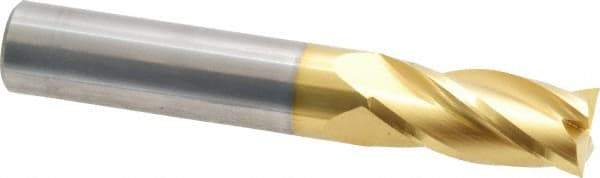 Hertel - 9/16", 1-1/4" LOC, 9/16" Shank Diam, 3-1/2" OAL, 4 Flute, Solid Carbide Square End Mill - Single End, TiN Finish, Spiral Flute, 30° Helix, Centercutting, Right Hand Cut, Right Hand Flute - Eagle Tool & Supply