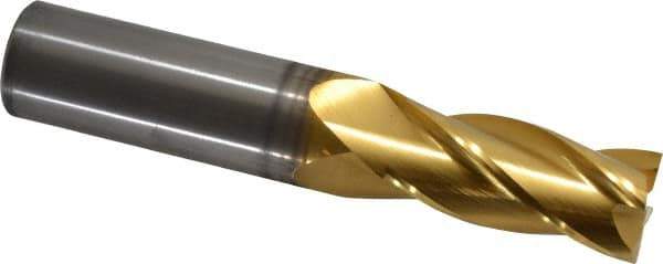 Hertel - 11/16", 1-3/8" LOC, 3/4" Shank Diam, 4" OAL, 4 Flute, Solid Carbide Square End Mill - Single End, TiN Finish, Spiral Flute, 30° Helix, Centercutting, Right Hand Cut - Eagle Tool & Supply