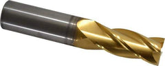 Hertel - 11/16", 1-3/8" LOC, 3/4" Shank Diam, 4" OAL, 4 Flute, Solid Carbide Square End Mill - Single End, TiN Finish, Spiral Flute, 30° Helix, Centercutting, Right Hand Cut - Eagle Tool & Supply